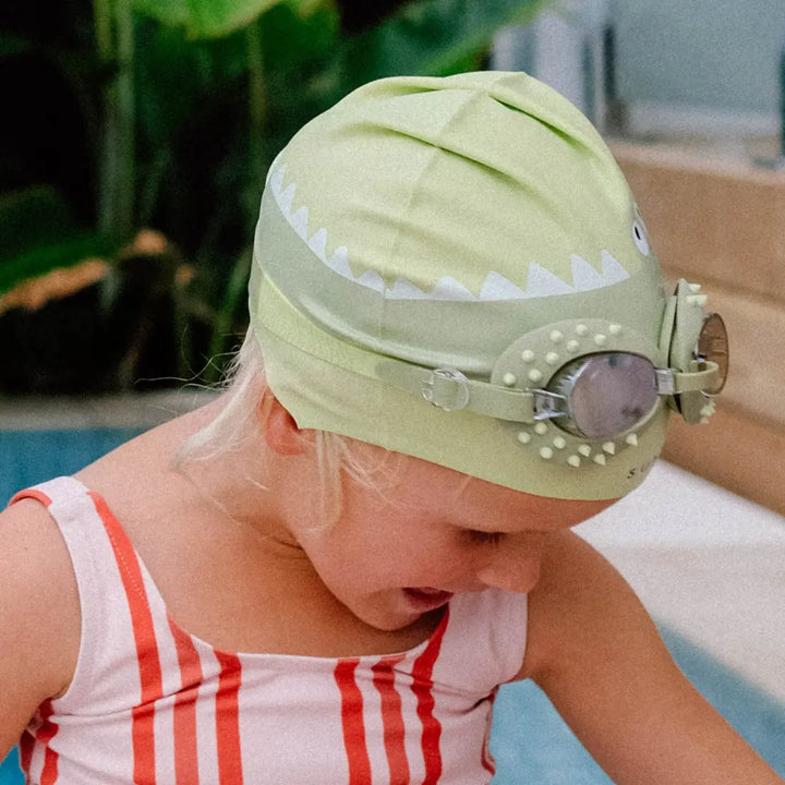 SUNNYLiFE Kids Swimming Cap - Cookie the Croc Light Khaki