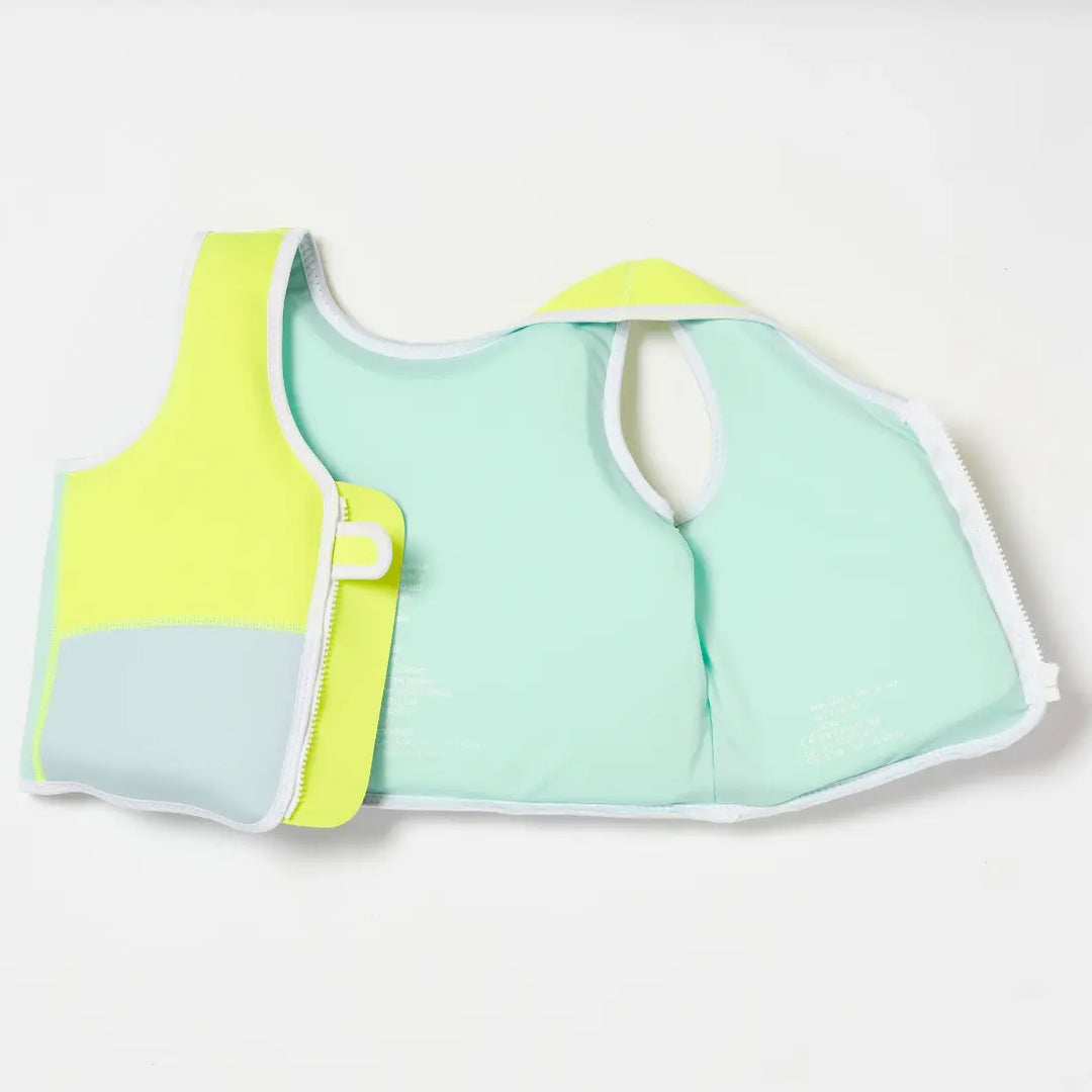 SUNNYLiFE Salty the Shark Swim Vest (3-6) - Aqua Neon Yellow