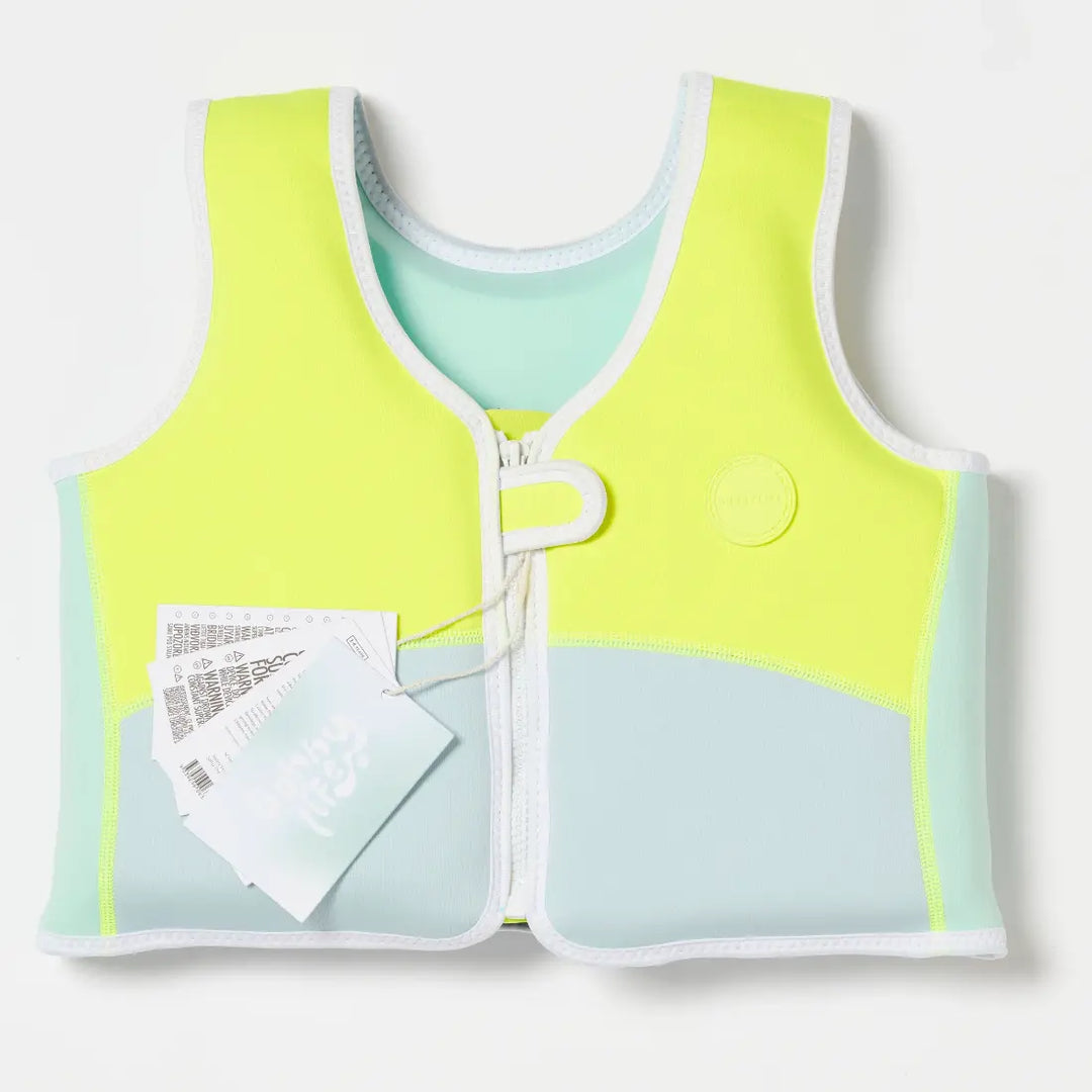 SUNNYLiFE Salty the Shark Swim Vest (3-6) - Aqua Neon Yellow