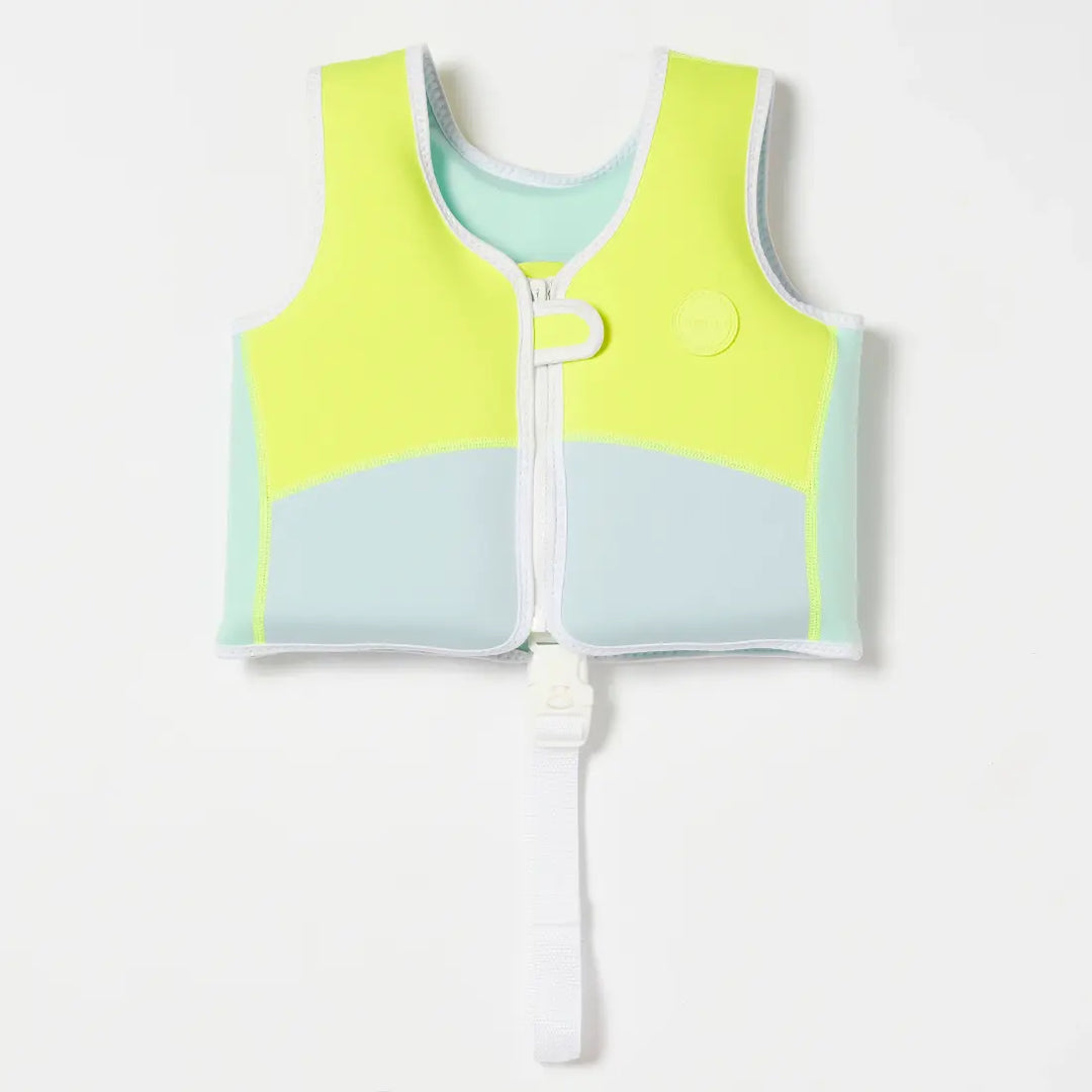 SUNNYLiFE Salty the Shark Swim Vest (2-3) - Aqua Neon Yellow