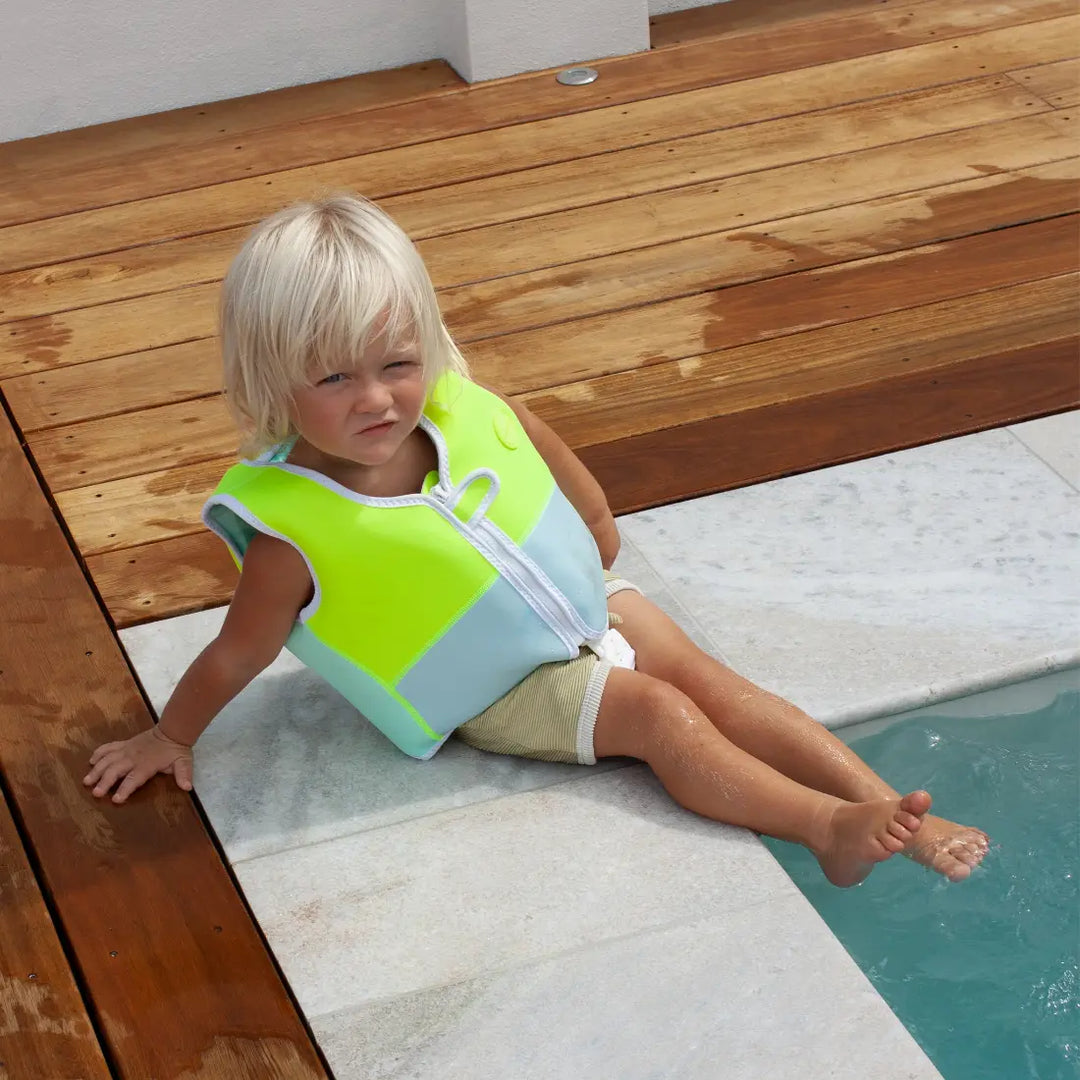 SUNNYLiFE Salty the Shark Swim Vest (2-3) - Aqua Neon Yellow