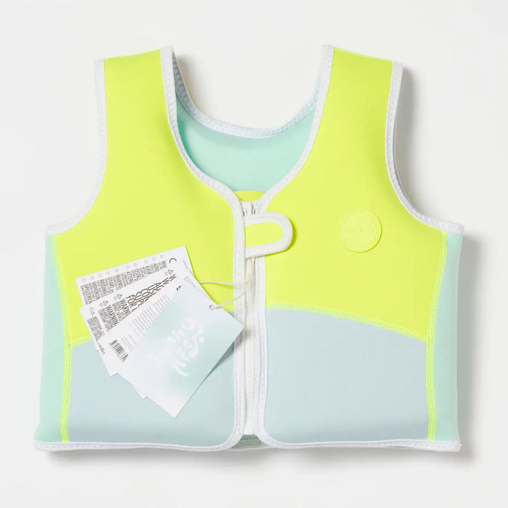 SUNNYLiFE Salty the Shark Swim Vest (2-3) - Aqua Neon Yellow