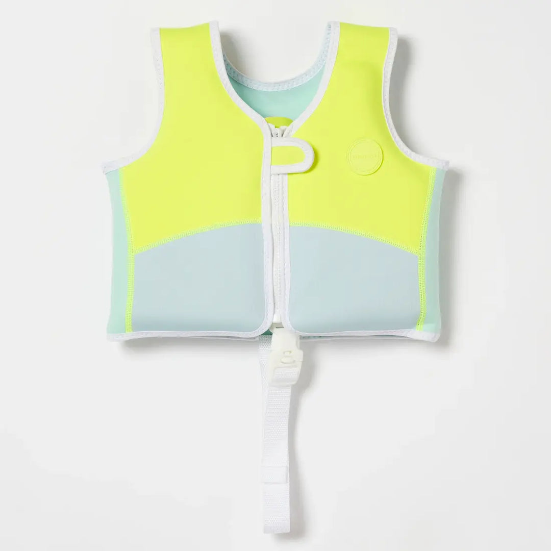 SUNNYLiFE Salty the Shark Swim Vest (1-2) - Aqua Neon Yellow