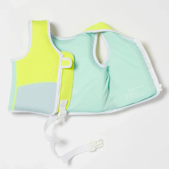 SUNNYLiFE Salty the Shark Swim Vest (1-2) - Aqua Neon Yellow