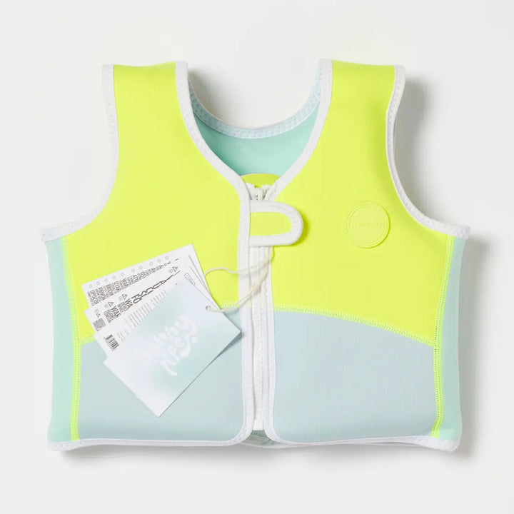 SUNNYLiFE Salty the Shark Swim Vest (1-2) - Aqua Neon Yellow