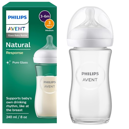 Philips Avent Natural Response Glass Baby Bottle – 240ml (3-6m)