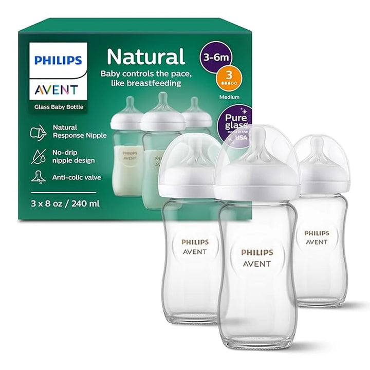 Philips Avent Natural Response Glass Baby Bottle – 240ml (3-6m)