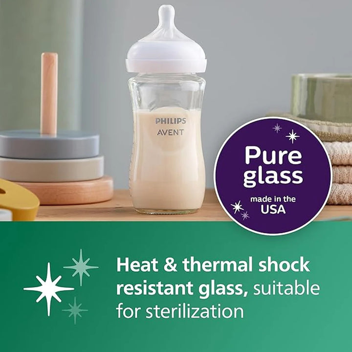 Philips Avent Natural Response Glass Baby Bottle – 240ml (3-6m)