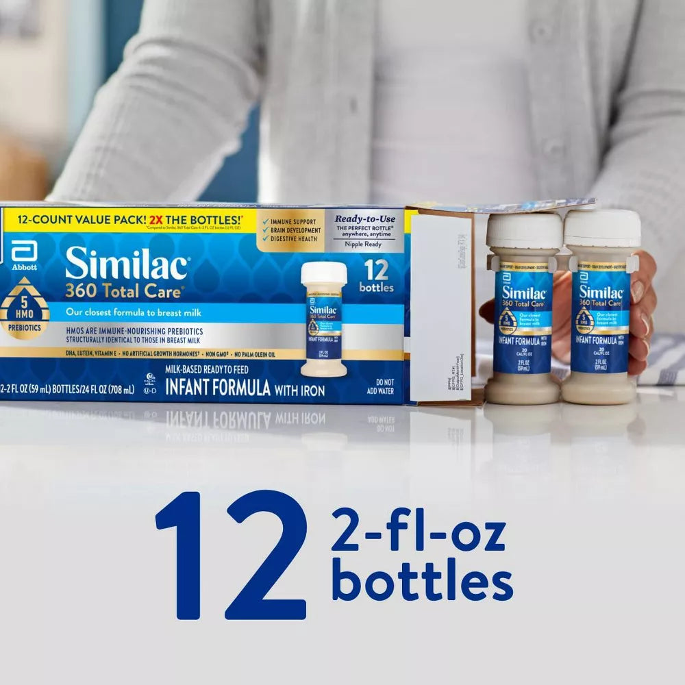 Similac 360 Total Care Ready-to-Feed Infant Formula with Iron (2 fl oz, 12 Bottles)