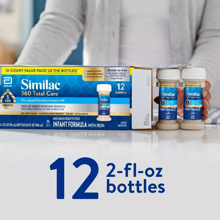 Similac 360 Total Care Ready-to-Feed Infant Formula with Iron (2 fl oz, 12 Bottles)