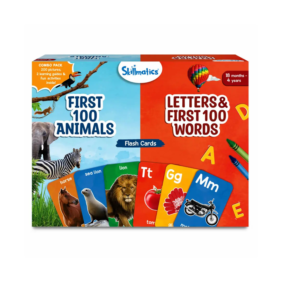 Skillmatics Flash Cards Combo First 100 Animals | Letters & First 100 Words