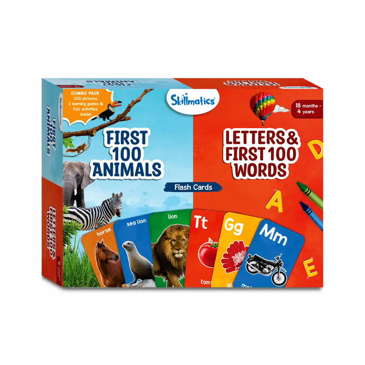 Skillmatics Flash Cards Combo First 100 Animals | Letters & First 100 Words