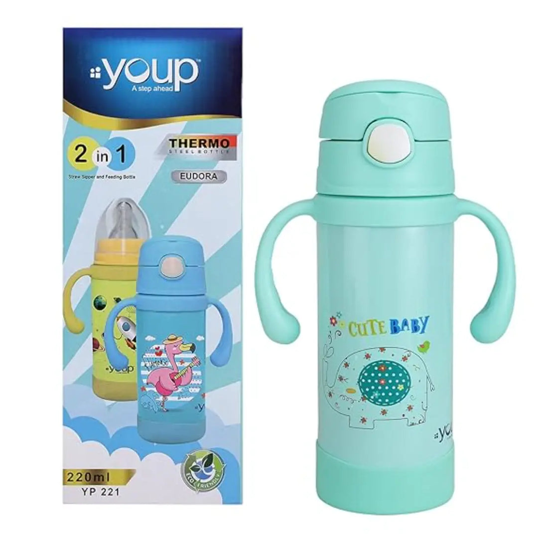 Youp 2in1 Stainless Steel Straw Sipper & Feeding Bottle - Eudora (220 ml) - Green