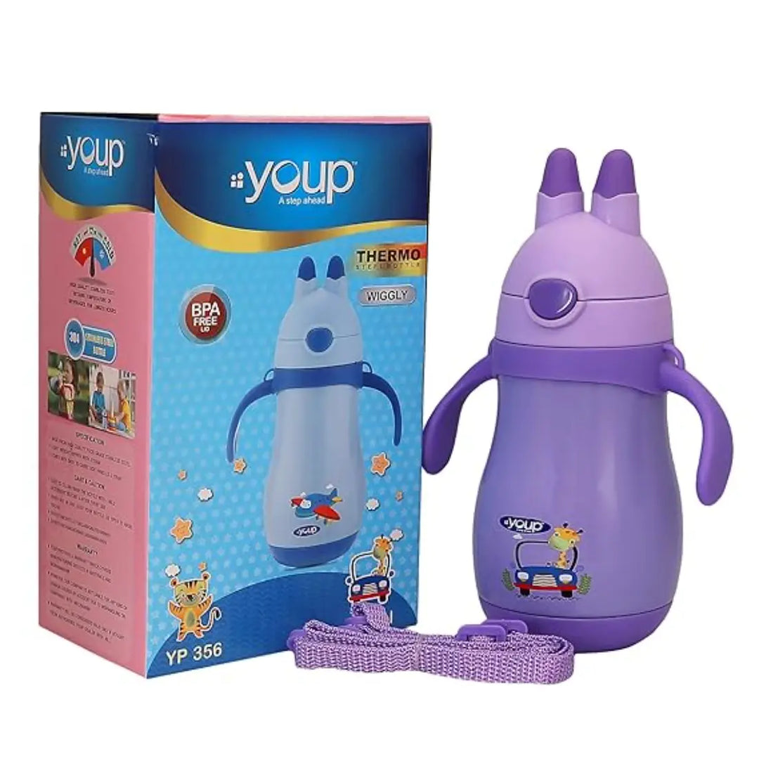 Youp 2in1 Stainless Steel Straw Sipper & Feeding Bottle - Wiggly (350 ml) - Purple