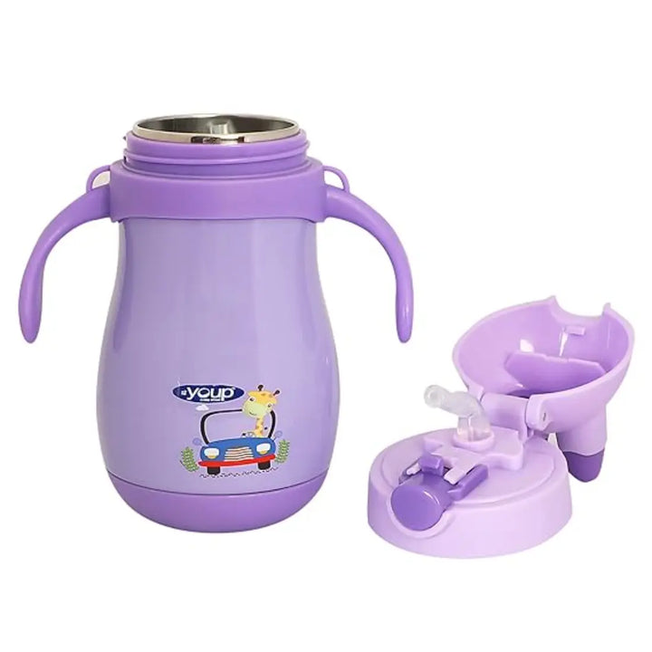 Youp 2in1 Stainless Steel Straw Sipper & Feeding Bottle - Wiggly (350 ml) - Purple