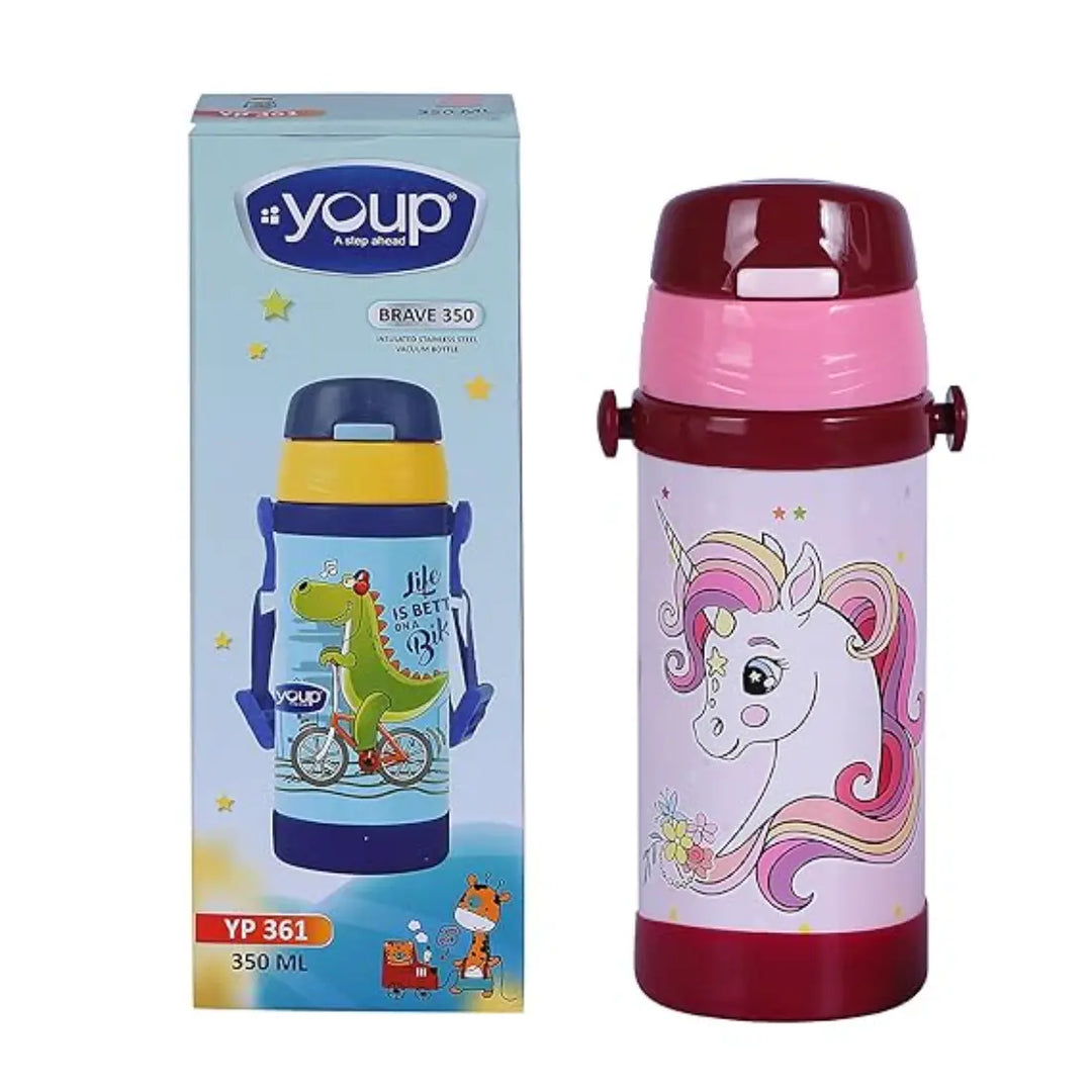 Youp 2in1 Stainless Steel Vacuum Bottle - Brave (350 ml) - Pink