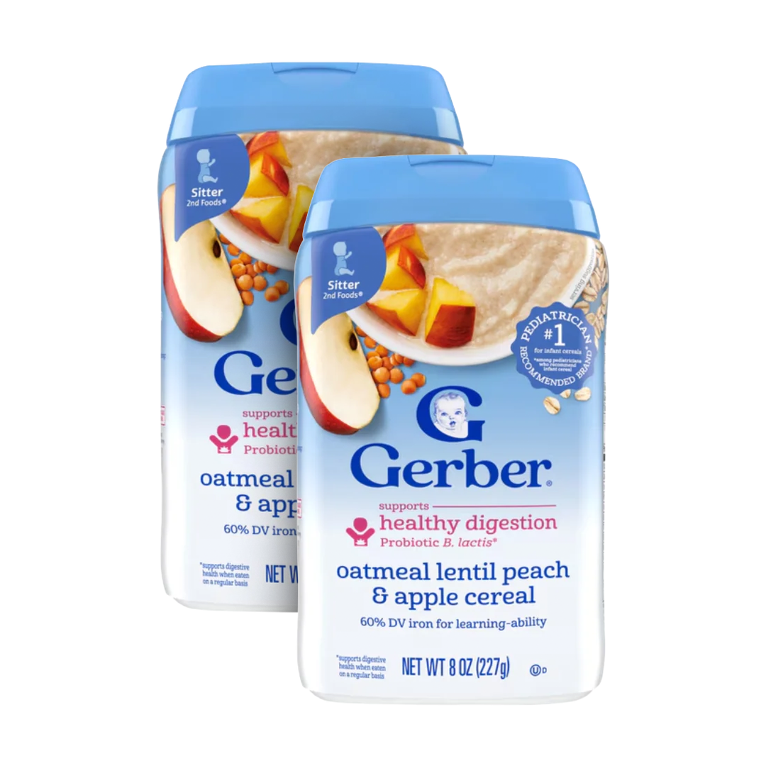 Gerber Cereal Power Blend Probiotic Oatmeal, Lentil, Peach &amp; Apple (227g)