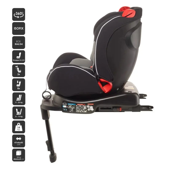 babyGO Fixleg Rotation 360 Car Seat - with ISOFIX and base (Black)