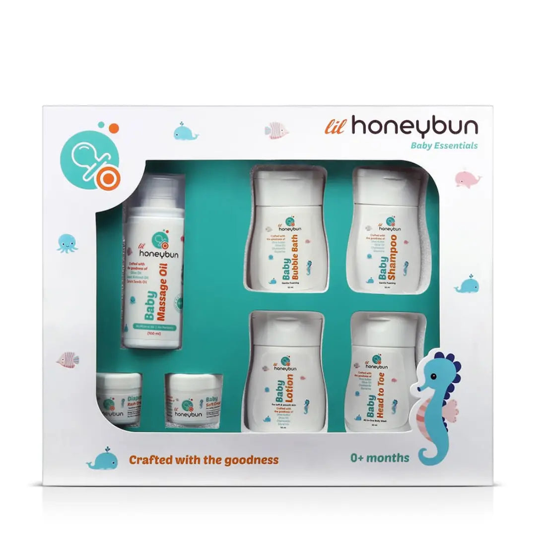 lil honeybun Baby Kit with Complete Care Essentials | Head to Toe, Bubble Bath, Shampoo, Lotion, Massage Oil, Diaper Rash Cream, and Soft Cream