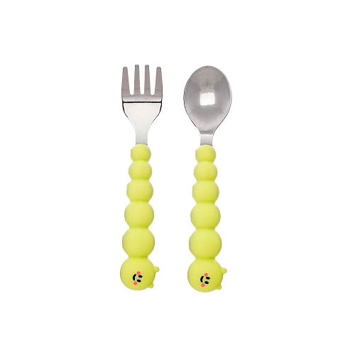 melii Silicone Spoon & Fork Set - Caterpillar