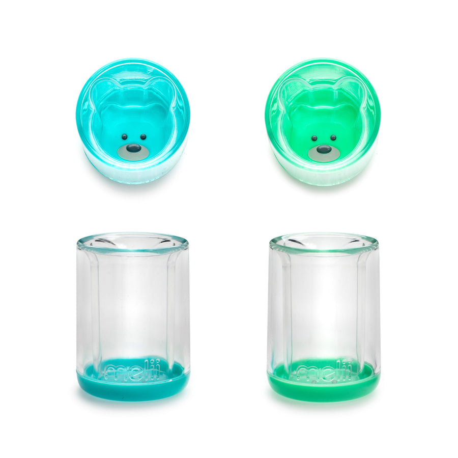 melii Double Walled Bear Cup - 2 pack (Green/Blue)
