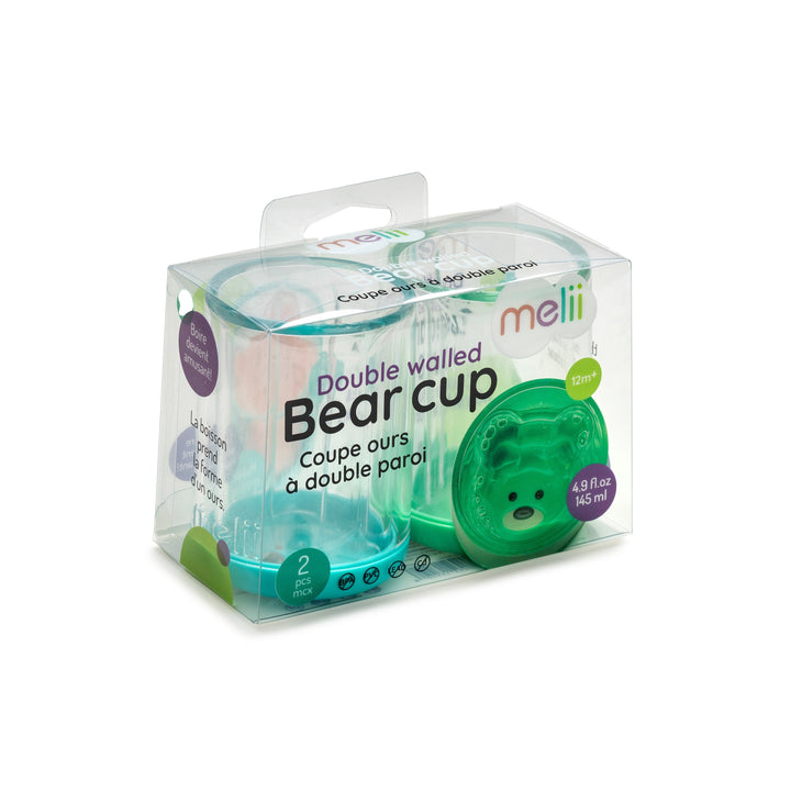 melii Double Walled Bear Cup - 2 pack (Green/Blue)