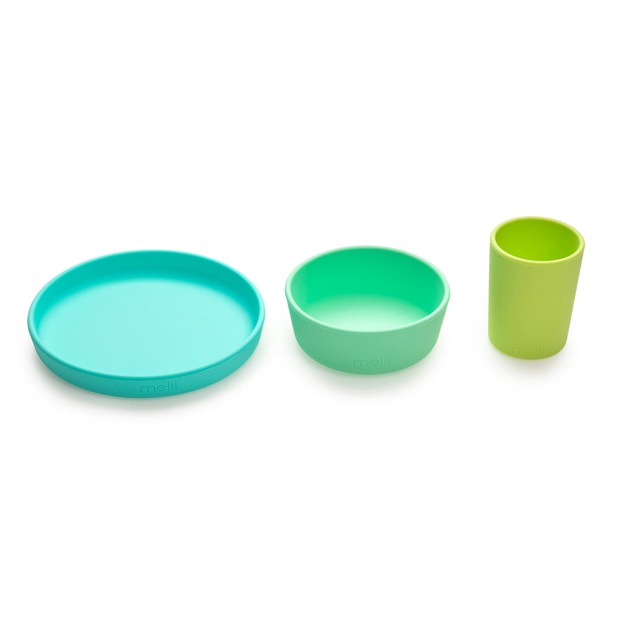 melii 3 Piece Silicone Feeding Set (Green/Blue)