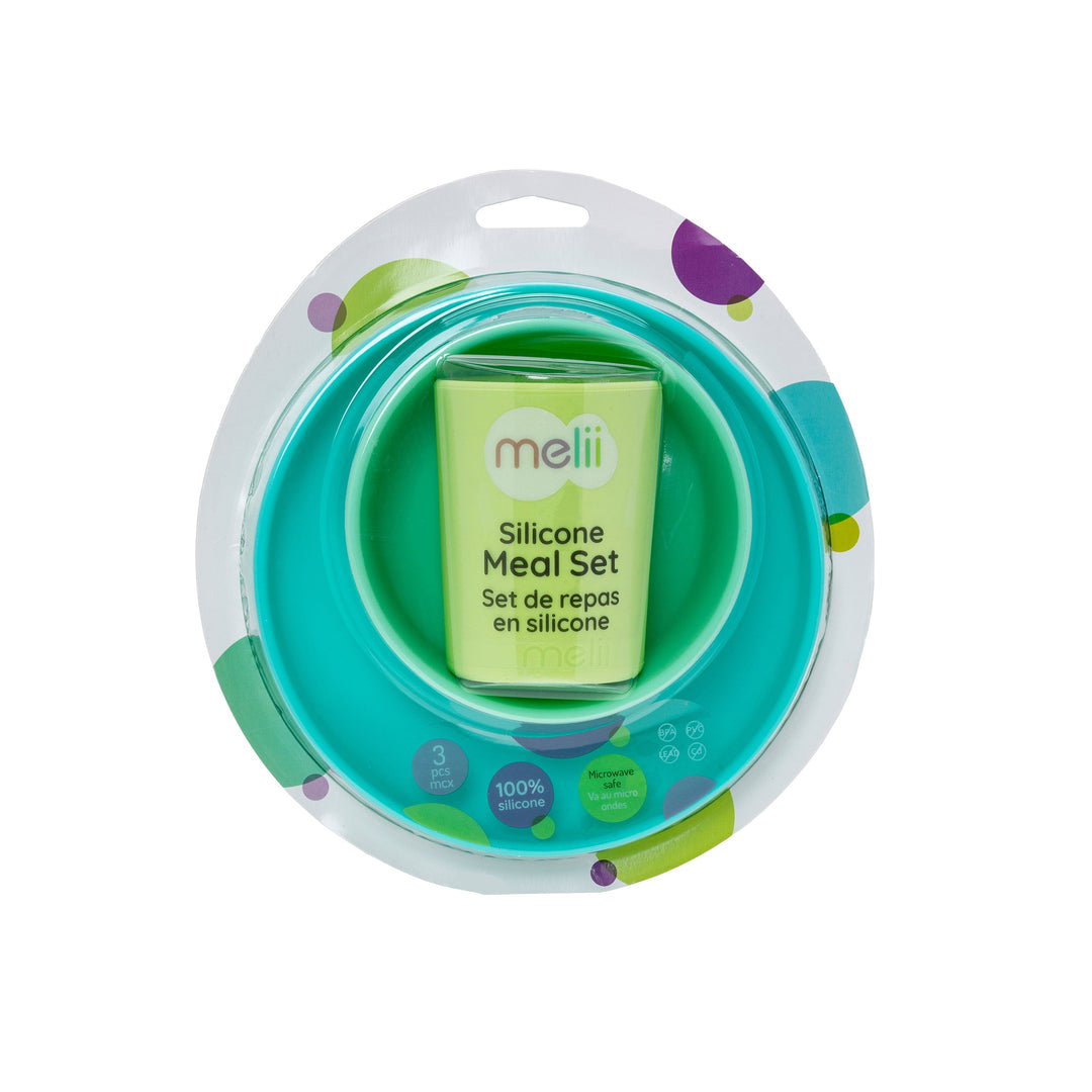 melii 3 Piece Silicone Feeding Set (Green/Blue)