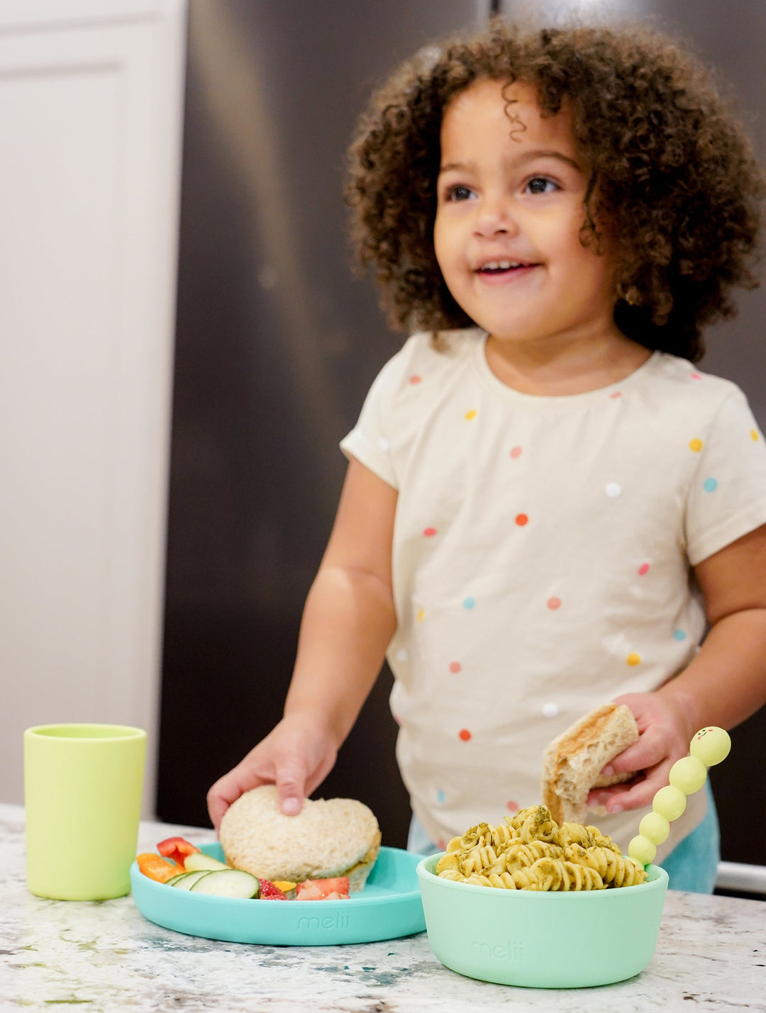 melii 3 Piece Silicone Feeding Set (Green/Blue)